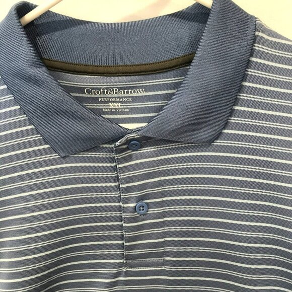 Croft & Barrow Men's 2-Button Golf Polo Shirt Se XXL in Blue Stripes Activewear - Picture 2 of 13